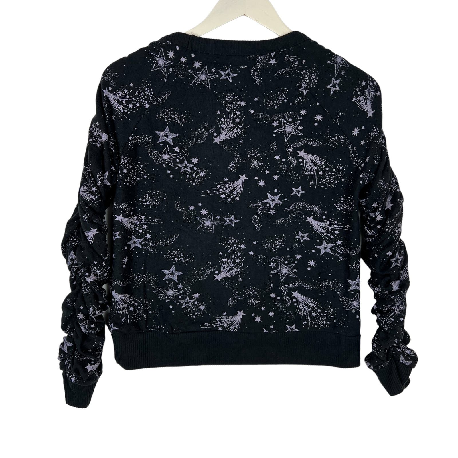 Chaser Women US S Black Sweatshirt Shirred Sleeve