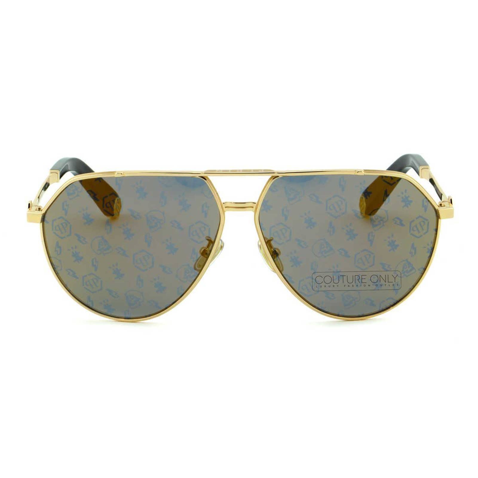 Skull Men Gold Monogram Aviator Sunglasses SPP007M-349L