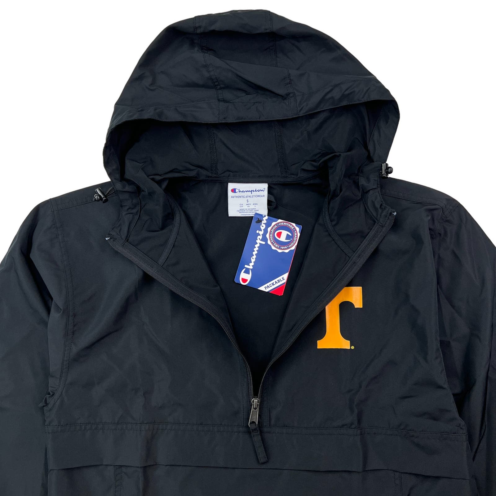 Champion Men Black Jacket US S Lightweight Windbreaker Hood Anorak
