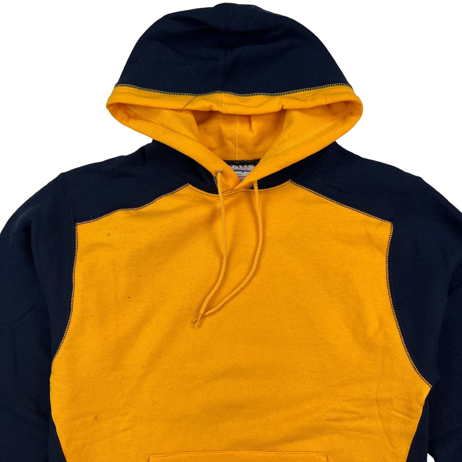 Champion Men US S Navy Blue Orange Double Dry Eco Fleece Hoody