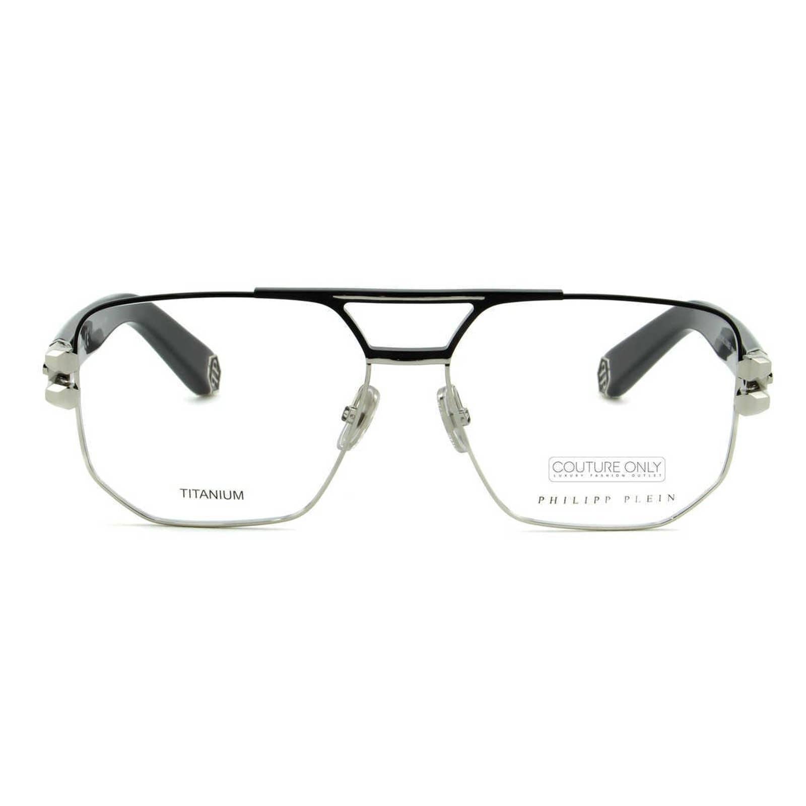 Men Prescription Glasses VPP022M-0583 Square Black Silver Titanium Optical Frame