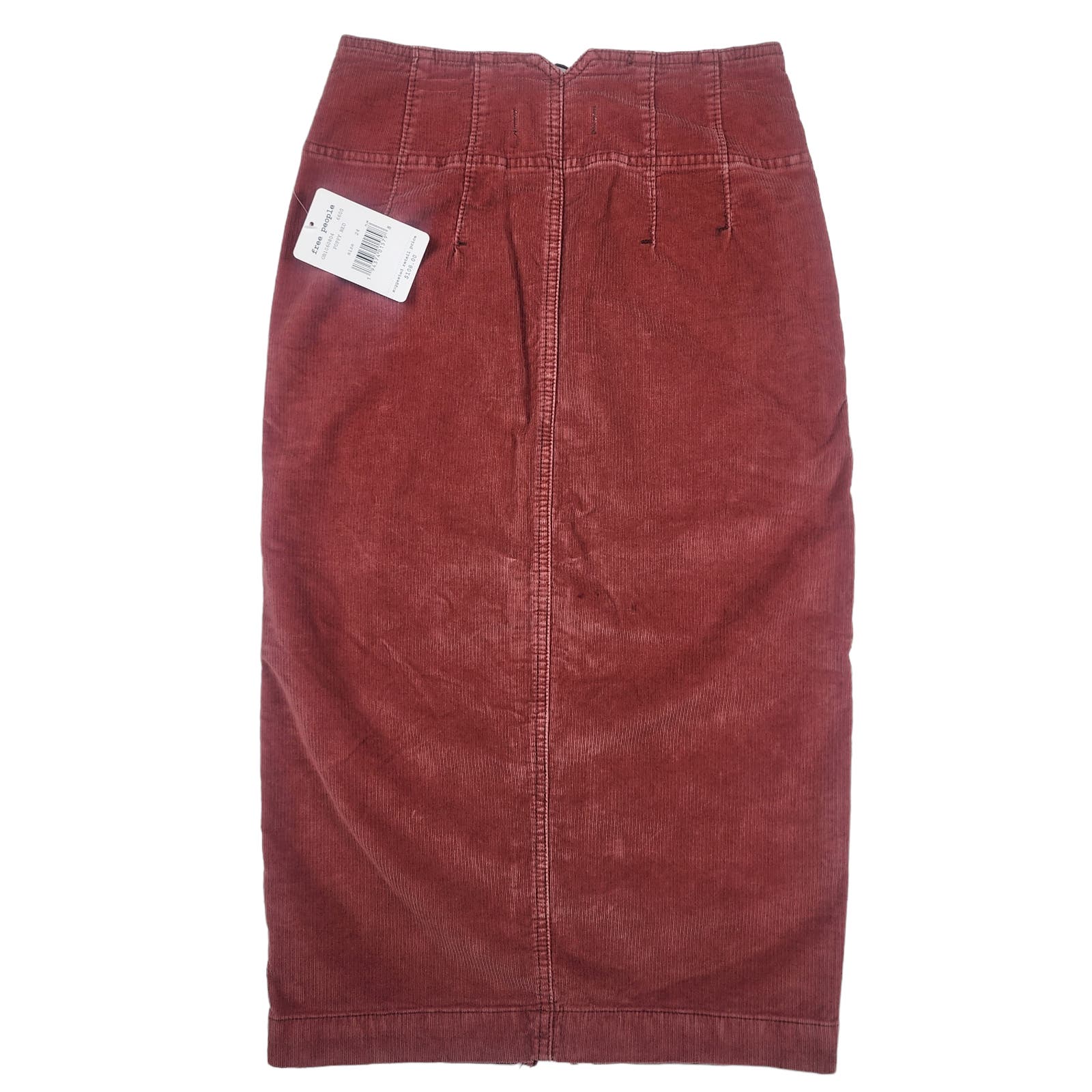 Free People Women Red Pencil Skirt US 24 Zipped Midi Corduroy