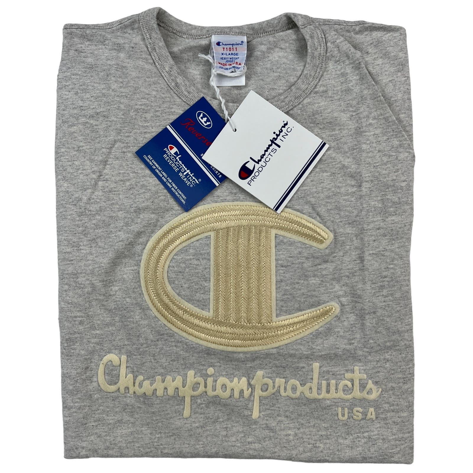 Champion Men Gray Heavyweight Jersey US XL Short Sleeve
