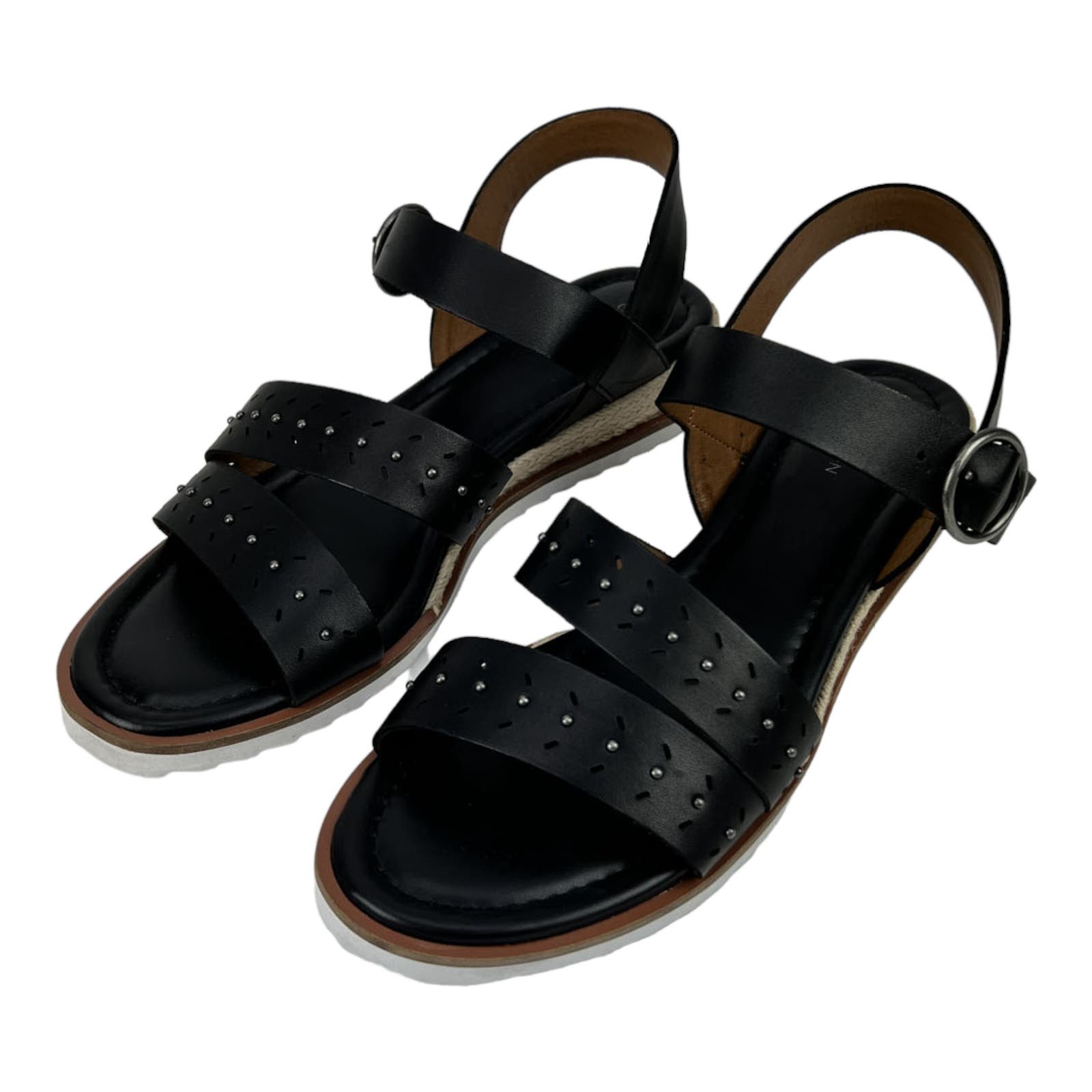 Caslon Women US 10 Slides Black Leather Sandal Shoes