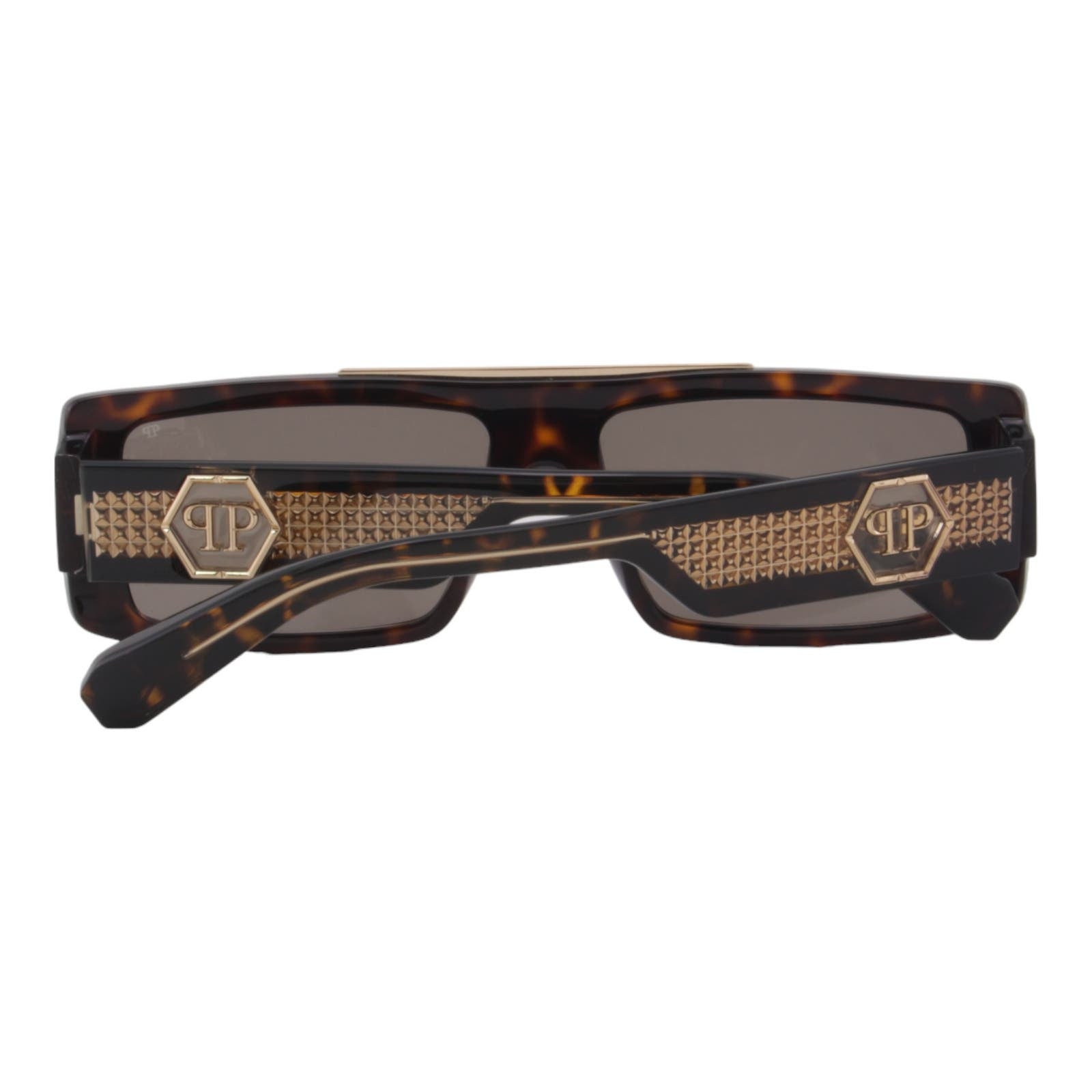 Men Slim Rectangular Brown & Gold Sunglasses SPP003V-0722