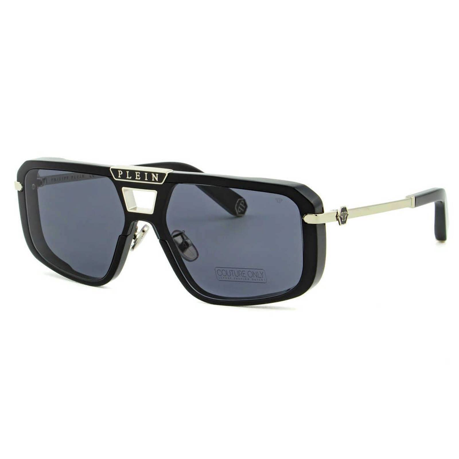 Men Square Shield Black Silver Sunglasses SPP008M-0700