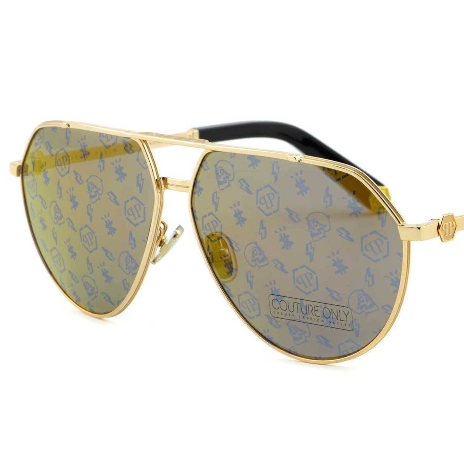 Skull Men Gold Monogram Aviator Sunglasses SPP007M-349L