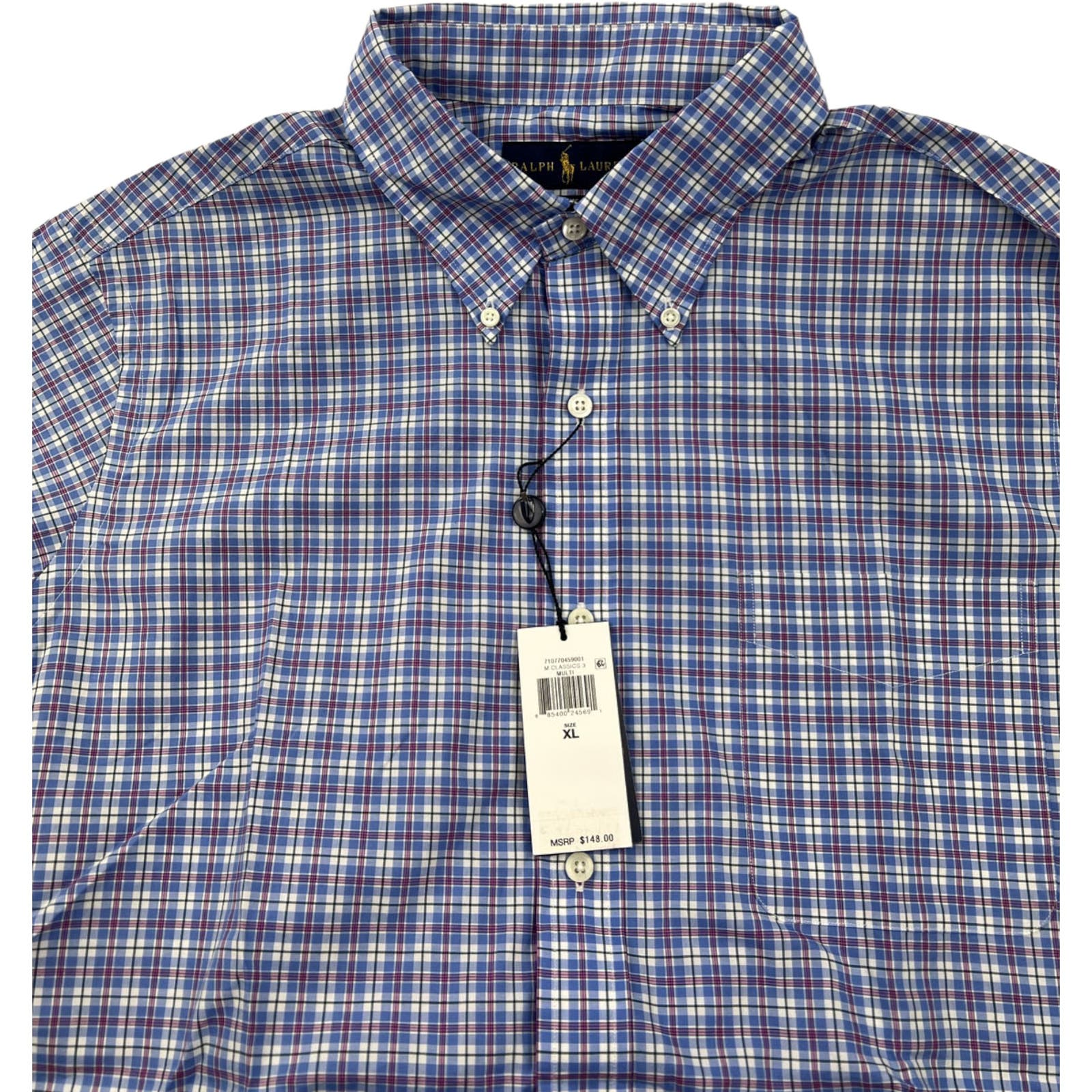 Ralph Lauren Men Blue Plaid Shirt US XL Long Sleeve Button Down